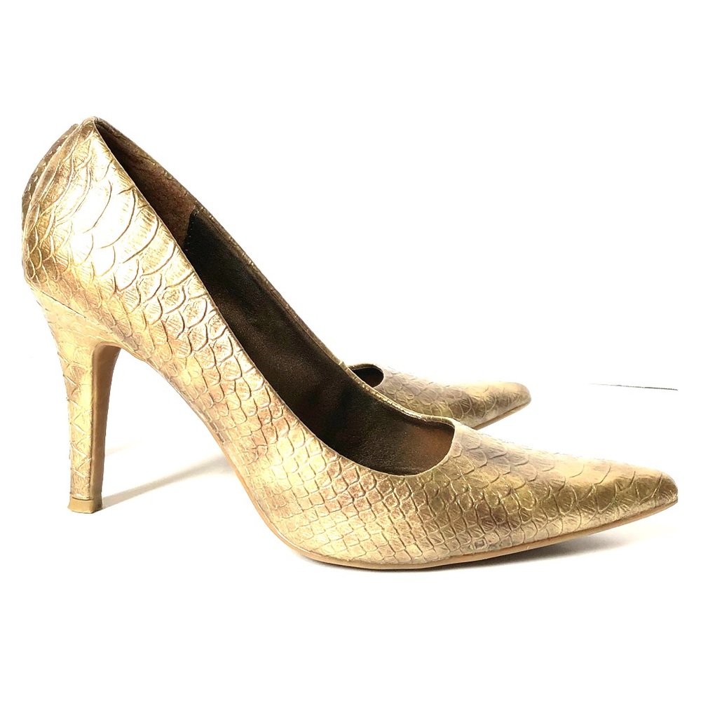 🐍👠Kenneth Cole REACTION Gold Snake Emboss Heels